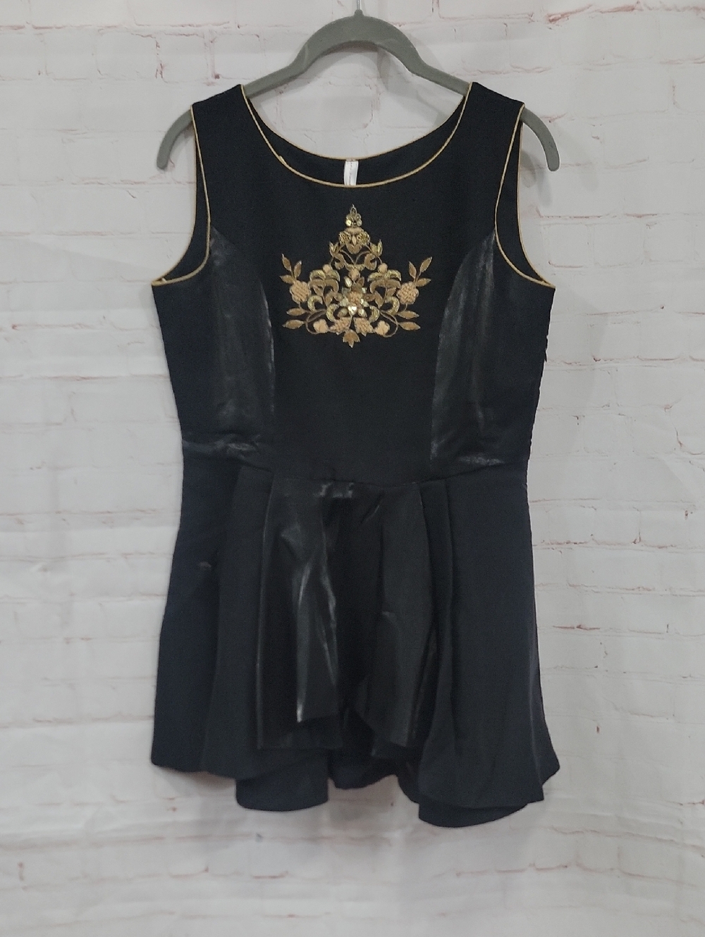 Black Midi Dress with Gold Embroidery